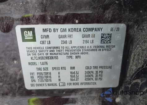 2021 Chevrolet Trax Ls z USA, uszkodzony, nr VIN KL7CJNSB2MB306193